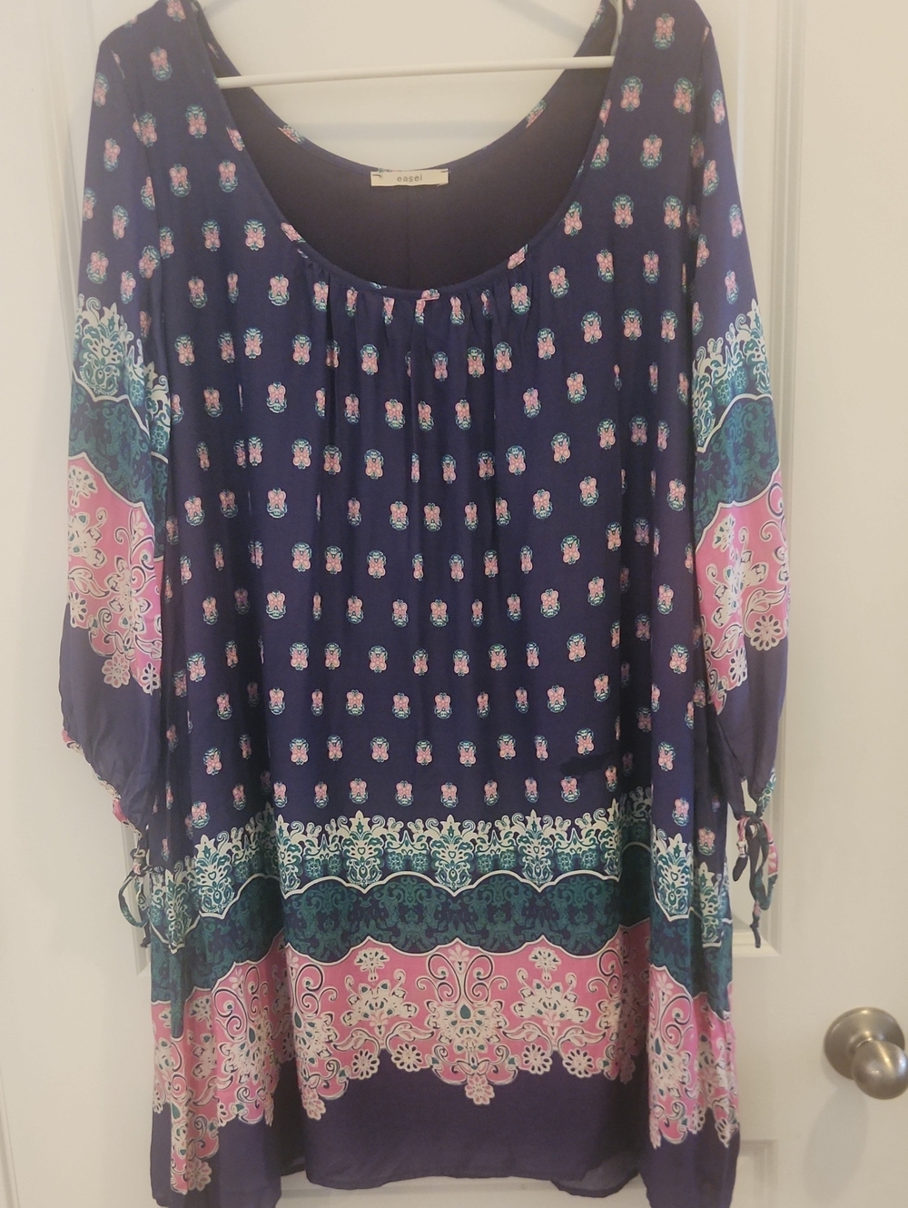easel Purple  Tunic Dress with Pink and Teal Bow Butterfly Print Boho Whimsy